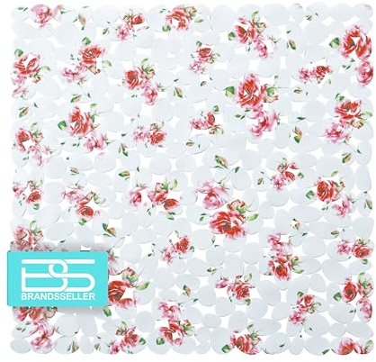 Brandsseller Duschmatte rutschfest 53x53 cm – PVC Duscheinlage mit Saugnäpfen, waschbar, antibakteriell & schimmelresistent – Antirutschmatte für Dusche – Design: Rosen