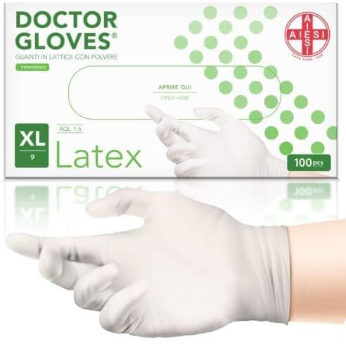 AIESI® Gants jetables en Latex avec poudre usage médical DOCTOR GLOVES (Paquet de 100 pièces) taille XL