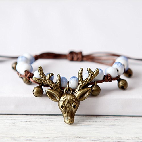 Kercisbeauty Bracelet en bois de cerf pour femme et adolescente, pour Halloween, fête (bleu)