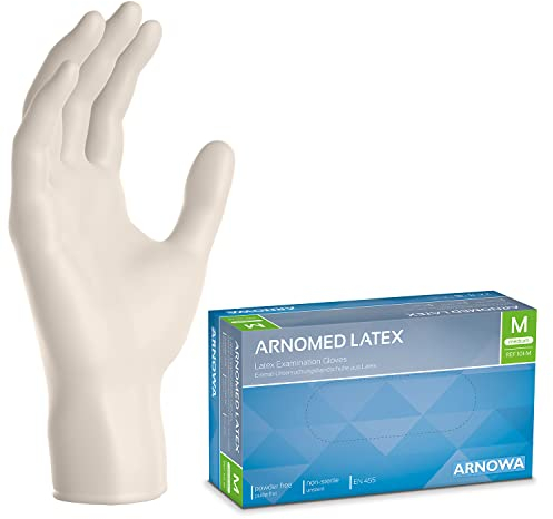 ARNOMED 100x Guanti lattice monouso M Bianco, Guanti monouso senza polvere, Guanti usa e getta resistente, Per meccanico, pulizia casa, alimenti e tattoo XS, S, M, L, XL