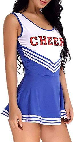 ZTie Damen Mädchen Cheerleader Kostüm Uniform Karneval Fasching Party Halloween Cosplay Kostüm Kleid Cheerleading Bekleidung Kleid (Blau, S)
