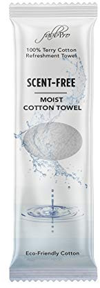 FabbPro Oshibori Moist Terry Cotton Refreshment Towels (25 Pack, 8 x 8 Inches) - White Pre-moistened Towels to Use Hot or Cold (Unscented)