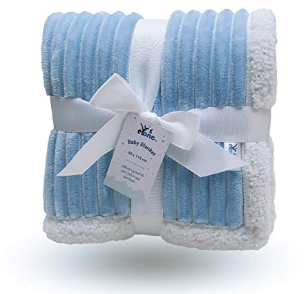 Coperta in pile sherpa di lusso per bambino o bambina, per culla, seggiolino auto, carrozzina, regalo perfetto (blu, 80 x 110 cm)