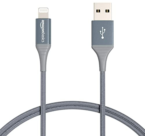 Amazon Basics USB-A to Lightning Charger Cable, Nylon Braided Cord, MFi Certified, for Apple iPhone 14 13 12 11 X Xs Pro, Pro Max, Plus, iPad, 10,000 Bend Lifespan, 1.8 m, Dark Grey