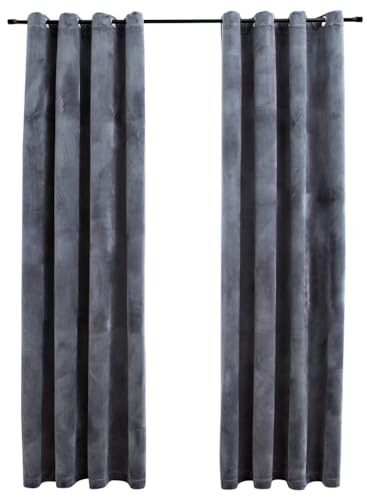 vidaXL 2X Vorhang Verdunkelung mit Ösen Verdunkelungsvorhang Kräuselband Ösen Schlaufe Thermo Gardine Blickdicht Samt Anthrazit 140x175cm
