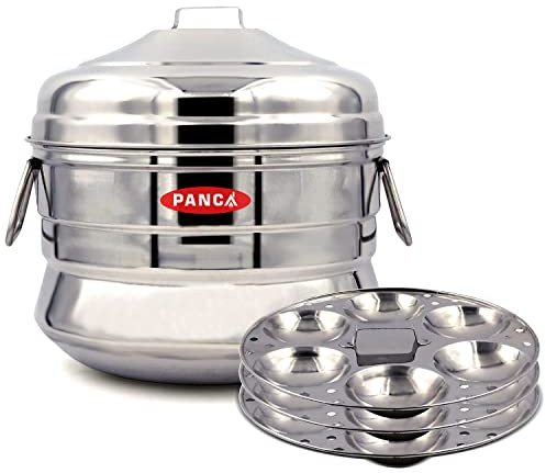PANCA Stainless Steel Idli Maker - 18 Cavity, 3 Plates Steamer | Premium Cooker Pot | Panai Big (Set of 1)