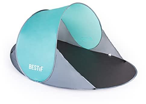 BESTIF Strandmuschel Pop Up Wurfzelt groß | Selbstaufbauend Strandzelt Tragetasche Sonnenschutz Windschutz 190x86x120cm (Türkis)