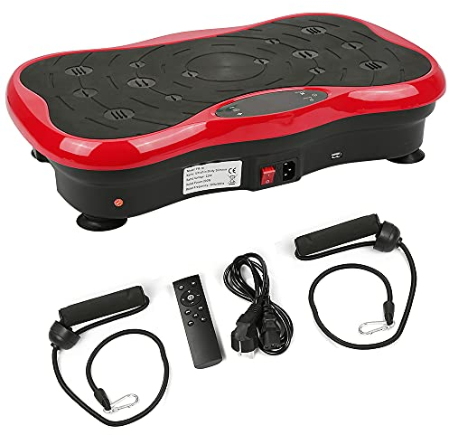 Plataforma vibratoria Fitness Shaper con altavoz Bluetooth, pantalla LCD y bandas de entrenamiento (negro y rojo)
