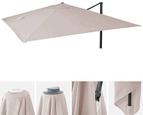 Mendler Ersatz-Bezug für Luxus-Ampelschirm HWC-A96 3,5x3,5m - Creme-grau | Sonnenschirmbezug, (Ø4,95m), Polyester