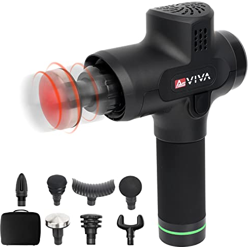 Massagepistole AsVIVA Physiovibe Pro MGN1 Massage Gun mit Wärmekopf, austauschbaren 2400 mAh Akku, USB Ladefunktion und 7 Massageköpfen Massagegerät