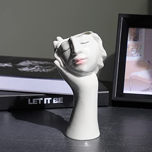 Otzoan Moderne Kreativität Vasen in Gesichtsform, Kopf Gesicht Blumenvase Statue für Wohnzimmer, Schlafzimmer, Büro (Einzel Hand mit Rosa Lippen)