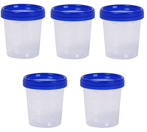 TopHomer 5 Stück Kunststoff Becher Messbecher, 120ml Verdickter Boden Messbecher Graduierte Becher mit Schraubdeckel für Labor, Küche Flüssigkeiten