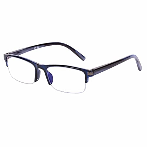 DOOViC Halbrand Lesebrille 2.25 mit Blaulichtfilter - Dunkelblau Rechteckig Federscharnier Lesehilfe für Herren/Damen