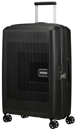 American Tourister Aerostep - Spinner M, Erweiterbarer Koffer, 67 cm, 66.5/72.5 L, Schwarz (Black)