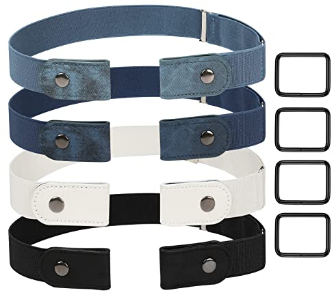 CoKeeSun 4 Stück Grtel Ohne Schnalle, Unsichtbarer Stretch Elastischer Grtel Schnallenloser Langlebig Justierbarer Dehnbarer für Jeans Hosen Stretchgürtel Gürtel für Damen Herren
