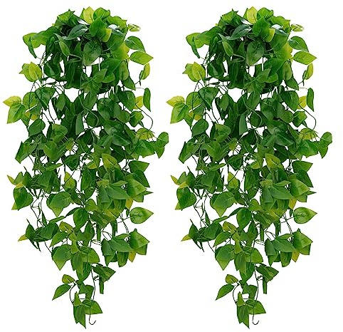 BLEUM CADE Fake Hanging Plant, 2pcs Artificial Hanging Fake Plants, Fake Ivy Vines for Wall Shelf Home Living Room Office Indoor Outdoor Decor Aesthetic (No Baskets)