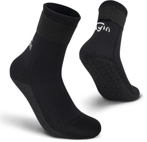 Yikayin Neoprensocken, 3mm Wattsocken Tauchsocken für Männer Damen Herren Frauen, Schwimmsocken Beachsocken für Schnorcheln Kajakfahren Jetskifahren SUP - Dunkelschwarz S