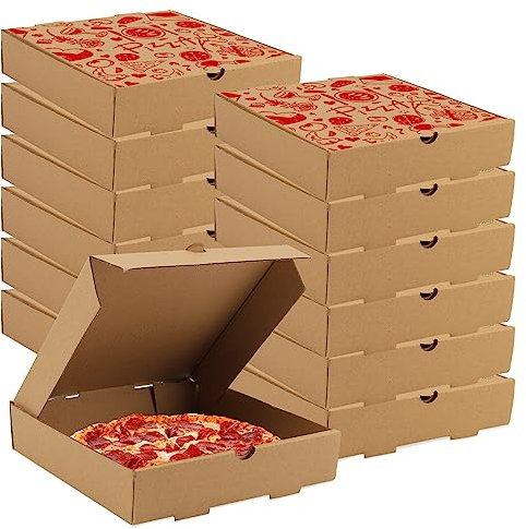 Lainrrew Pizza-Boxen, 15 Stück, 18,5 x 18,5 x 4,1 cm, Kraftpapier, gewellt, Lebensmittel-Lieferboxen, Geschenkverpackungen, zum Mitnehmen, Aufbewahrungsboxen für Pizza