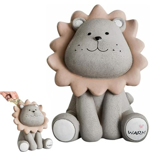 Niedliche Löwen Spardose aus Harz - Bruchsicheres Sparschwein, Geeignet als Geburtstagsgeschenk, Jubiläumsgeschenk (Braun)