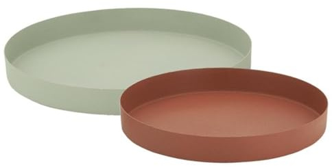 AUBRY GASPARD - Plateaux Ronds en Métal Laqué - Lot de 2 - Coloris Kaki et Terracotta - Petit Modèle 25.50 x 3.5 cm - Grand Modèle 31 x 3.5 cm - Élégants et Pratiques pour Cuisine et Arts de la Table