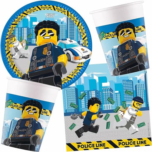 37-tlg. Set * POLICE CITY * für Kindergeburtstag und Motto-Party mit Teller + Servietten + Becher + Luftballons | Kinder Geburtstag Polizei Deko