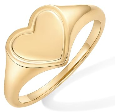 PAVOI 14K Yellow Gold Plated Heart Signet Ring for Women | Chunky Love Valentines Day Statement Stackable Band | Friendship Rings | Size 8