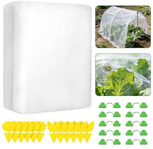 3x6m Filet Anti Insecte avec 12 Pièges Collants et 10 Clips de Serre – Un Filet Protection Fraisier et Filet Jardin Potager Réutilisable pour la Prévention Efficace des Infestations d'Insectes