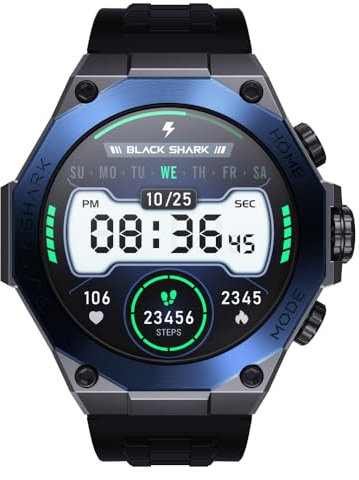 Black Shark S1 Pro Smartwatch Uomo, 15 giorni di durata della batteria, Display AMOLED da 1,43, Modalità di monitoraggio della salute nel gioco, 100+ modalità sportive, Impermeabile IP68 (Blu)