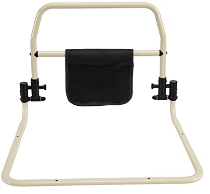 CLEADONG Bettgitter Senioren, Rausfallschutz Bettgeländer Mit Tasche, Bettgriff Für Ältere Erwachsene Bis Tragfähigkeit 136kg, Haltegriff Aufstehhilfe Bettgeländer (Schwarz, Beige)