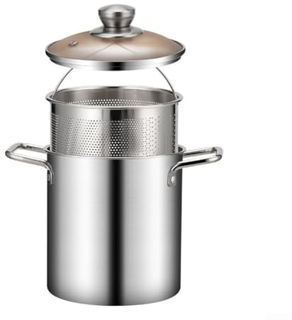 HEBEOT Casserole profonde en acier inoxydable avec poignées multi-usages pour frites, légumes, viande, wontons