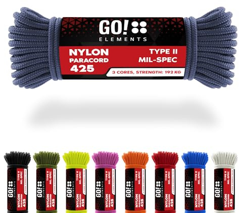 GO!elements Paracord Seil aus reißfestem Nylon - 3mm Paracord 425 Typ II max. 192kg - Schnüre als Outdoor Seil, Allzweckseil, Survival Seil, Armband, Hundeleine, Nylonschnur