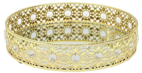 HOME DECO FACTORY, KA0204, Plateau déco Miroir doré 25 cm, Accessoire Multifonctionnel pour Table, idéal pour Bougies et Boissons, Finition élégante, Facile à Entretenir, Or 25 cm