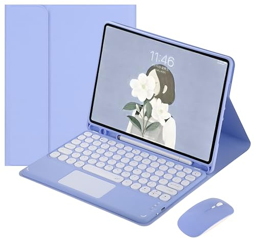 HLTOOP Funda con Teclado para Samsung Galaxy Tab S6 Lite De 10,4 Pulgadas 2024/2022/2020, Contenerñ,Teclado Bluetooth Recargable con Panel Táctil, Portalápices Incorporado, Ratón para Tableta,Púrpura