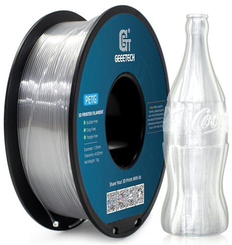 GEEETECH PETG Filament 1.75mm, PETG Transparent für 3D Drucker 1kg Spool, Clear Filament Maßgenauigkeit +/- 0,02 mm
