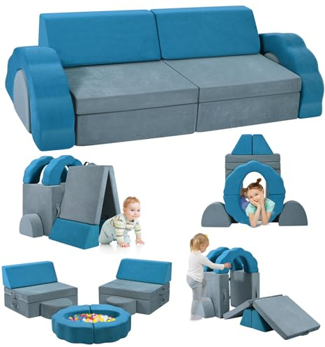 MINENICE Kindersofa aus Schaumstoff Bausteine,Spielsofa für Kinder & Kindersessel,Kuschelecke im Kinderzimmer,zum Spielen,Kreativsein,Schlafen (Blau-10)