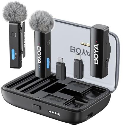 BOYA BOYALINK 2 Microfono per iPhone Android Camera, 48kHz 24Bit, 300m, Microfono Lavalier Wireless, 30 Ore, Cancellazione Rumore, Mini Microfon, Microfono Clip, USB-C/Lightning/3,5mm TRS Plug, Vlog