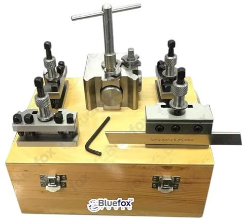 Quick Change Tool Post Set, T1 T63 with Standard and Parting Vee Holders, Bantam Chipmaster, Wooden Case