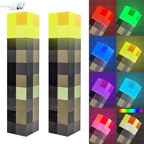 Shengruili 2 Stück Wall Fackel Nachtlicht,7 Farben 28cm Craft Fackel Lampe,USB Wiederaufladbar Nachtlampe Kinder,3D Torch Lamp Flamme Nachahmen,Hand/Wandhalterung Beleuchtung Geschenke für Kinder