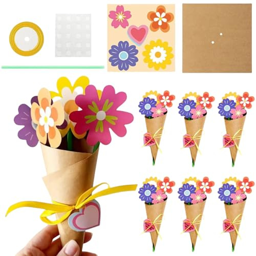 6-teiliges Muttertagskarten-Bastelset, Blumenstrauß-Bastelset, DIY-Blumenpapier-Bastelset, Pa/per Flow/ers Bastelset, Muttertagsgeschenk, Pap/er-Blume/Wer, zum Selbermachen von Blumen/Blumenstrauß