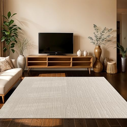 Paco Home Tappeto Soggiorno Camera da Letto Pelo Alto Design Scandinavo Stile Boho Tinta Unita Morbida al Tocco Effetto 3D Moderno Crema, Dimensione:120x170 cm