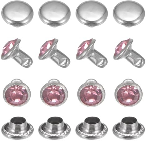 TIXIPEM 100pcs Clear Rhinestone Rivets 0.24 Inch/6mm Pink | Crystal Rivets, Use for Clothing, Performance, Arts, Leather Craft DIY Making, Studs for Clothing