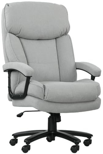 HOMCOM Bürostuhl Ergonomisch Chefsessel 200 kg für Home Office Hellgrau | Hohe Rückenlehne, Wippfunktion, Höhenverstellbar, Schreibtischstuhl, Drehstuhl, Breiter Sitz