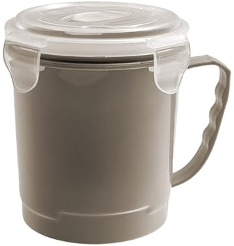 Microwaveable Soup Mug – 600ml Capacity – Snap Lock Lid with Air Vent – Handle for Easy Grip – Freezer & Dishwasher Safe – Assorted Natural Colours – 12.5cm x 10.5cm (Natural)