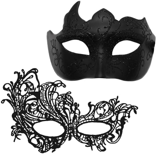 Venezianische Maskerade Maske, 2PCS Halloween Maske Klassische Spitze Augenmaske Maskenball Damen Herren Fasching Maskes Dress-Up Zubehör für Halloween Maskerade Karneval Party Kostüm(Schwarz)
