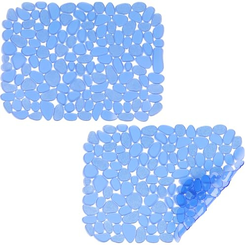 Coopay 2 Pack Pebble Sink Mats for Stainless Steel, PVC Sink Protectors for Bottom of Kitchen Mats, Adjustable Porcelain Dish Drying Pads for Dishes and Glassware, 15.9 x 11.9 inch (Blue)