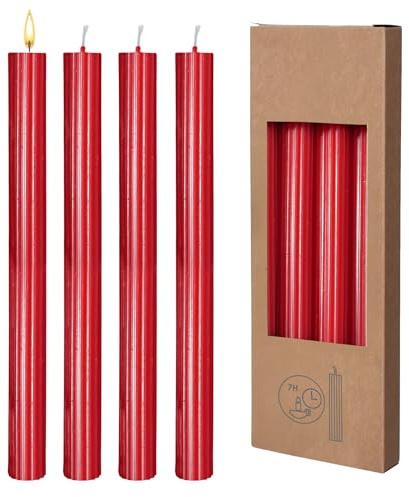 Echtwachs Stabkerzen geriffelt 8er Pack - rot - Festtags Tafelkerzen Set 25 cm Höhe - Kerze für Advent Weihnachten Nikolaus Hochzeit Geburtstag Deko