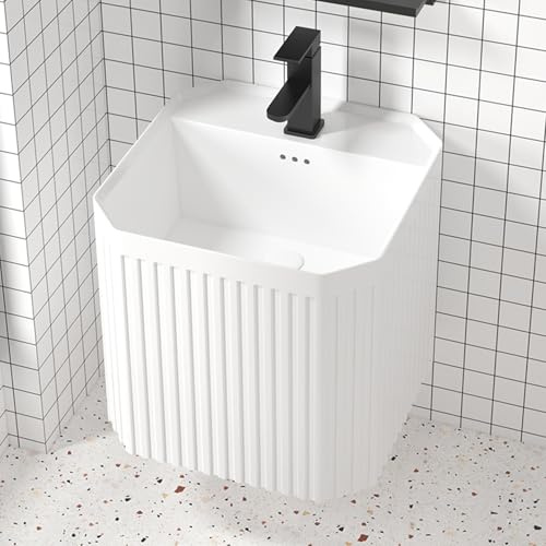 Großes Eckwaschbecken aus Keramik, freistehend, Wandmontage mit Heiß- und Kaltwasserhähnen, Tiefe 42 x 42 x 40 cm, für Garage und Garten