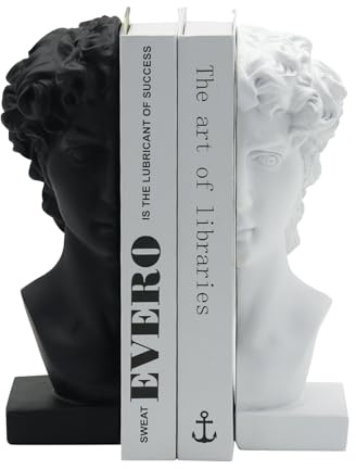 JoResona Buchstützen Schwarz David, 25 cm, 1 Paar. Kreative Statuen-Buchstützen aus Harz für Regale, Geschenk für Freunde & Familie.