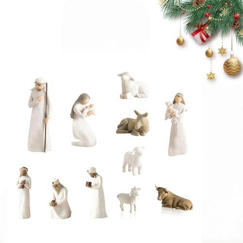 Krubbset Born Scene Willow-Tree figur, 10-delars figurer krubba harts, födsel jul, julkrubba med figurer, julkrubba, krubbscen krubba harts helig familj, dekoration