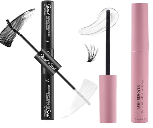 Colla per ciglia & Lash Remover Set di 2 pezzi – Colla professionale per ciglia e sigillatura con forte tenuta, impermeabile e a lunga durata, con adesivo per rimuovere le ciglia